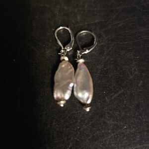 Handmade Women's Jewelry Baroque Pearl Iridescent Silver Pearl Dangle Earrings‎